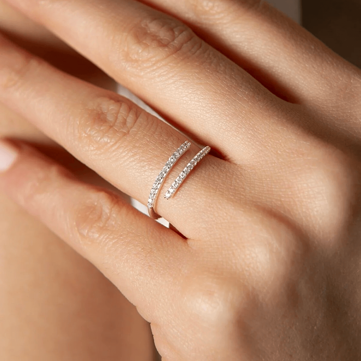 Pav¨¦ CZ Multi Row Open Ring in Solid 925 Sterling Silver