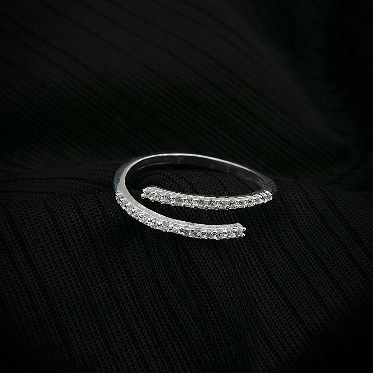 Pav¨¦ CZ Multi Row Open Ring in Solid 925 Sterling Silver