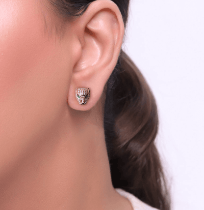 Panther Stud Earrings with Pave CZ Crystals in 925 Silver