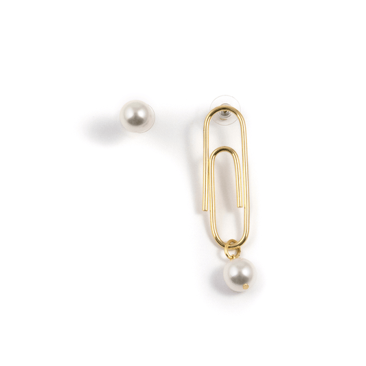 Asymmetric Earrings 18K Gold-Plated Women's Studs Pearl Paperclip