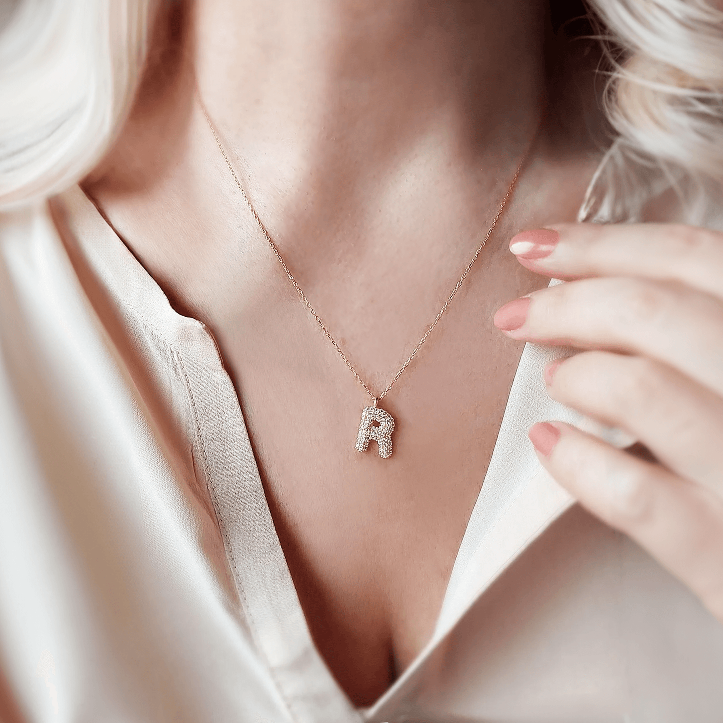 Pave Crystal Initial Necklace Gold-Plated Silver Letter