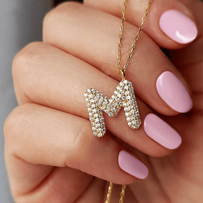 Pave Crystal Initial Necklace Gold-Plated Silver Letter