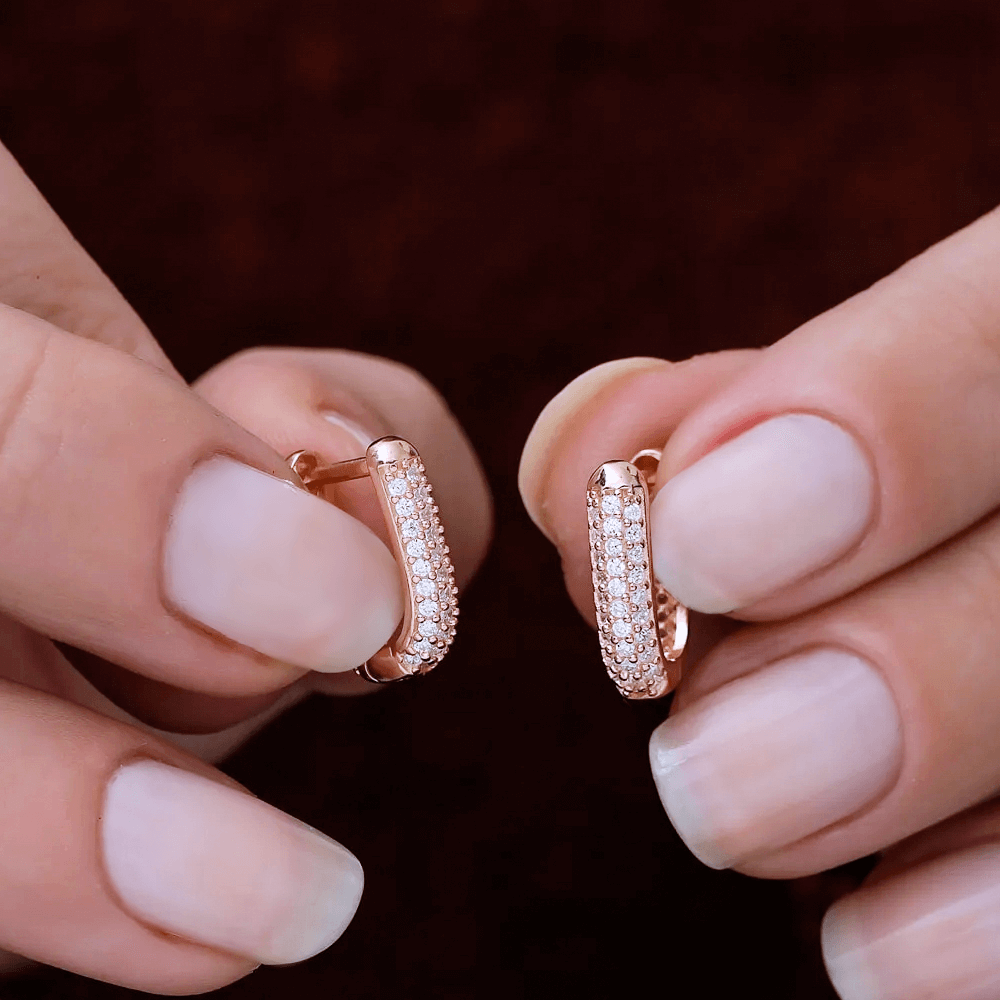 Pave Cubic Zirconia Silver Huggie Hoops Earrings