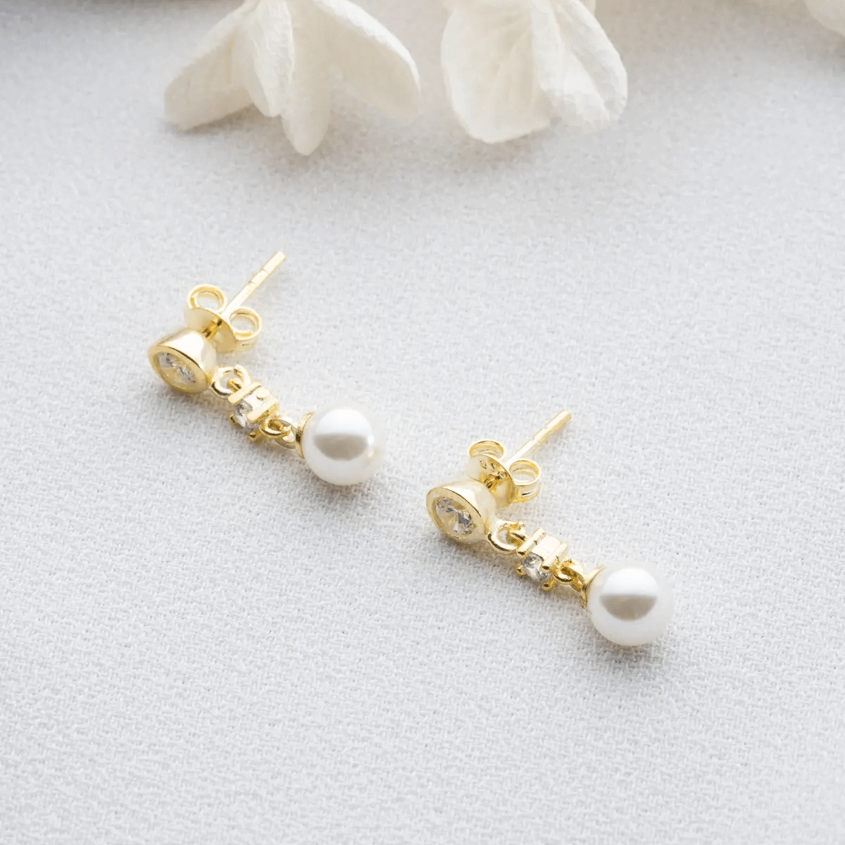 Pearl Crystal Drop Studs 925 Sterling Silver Earrings