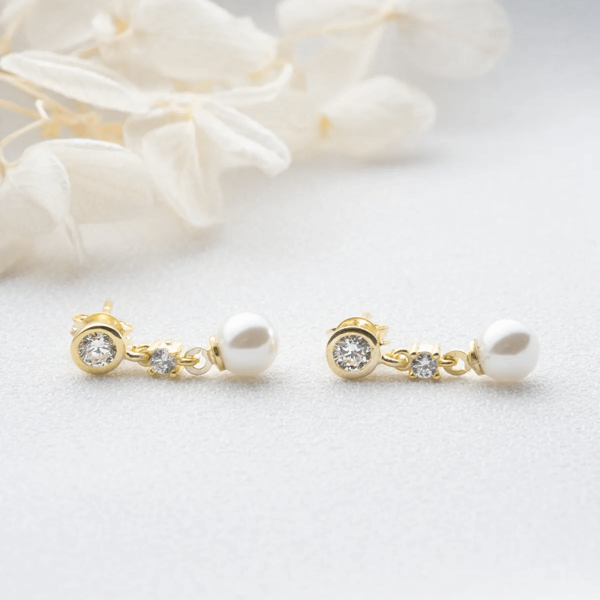 Pearl Crystal Drop Studs 925 Sterling Silver Earrings
