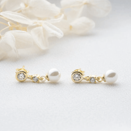 Pearl Crystal Drop Studs 925 Sterling Silver Earrings