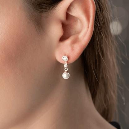 Pearl Crystal Drop Studs 925 Sterling Silver Earrings