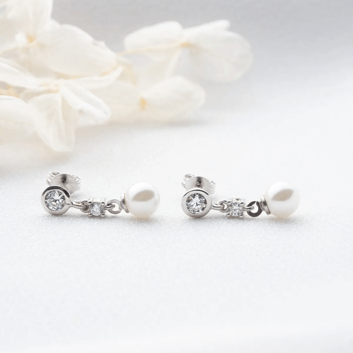 Pearl Crystal Drop Studs 925 Sterling Silver Earrings