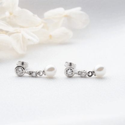 Pearl Crystal Drop Studs 925 Sterling Silver Earrings