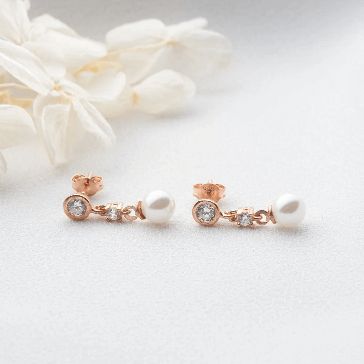 Pearl Crystal Drop Studs 925 Sterling Silver Earrings