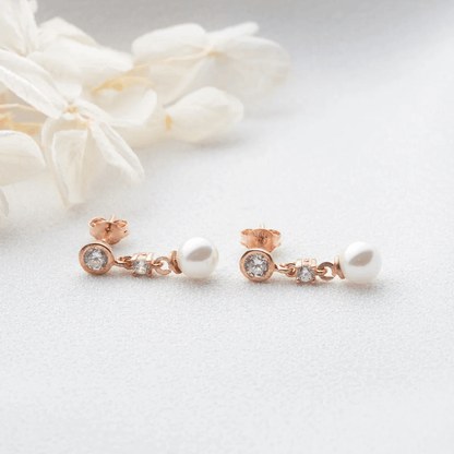 Pearl Crystal Drop Studs 925 Sterling Silver Earrings