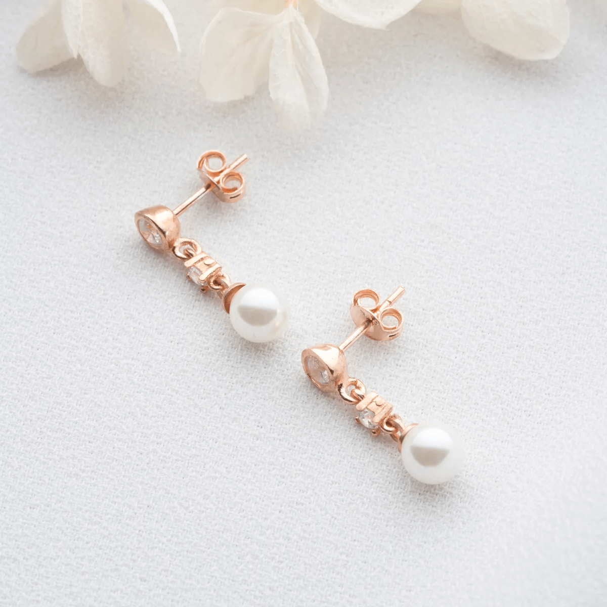 Pearl Crystal Drop Studs 925 Sterling Silver Earrings