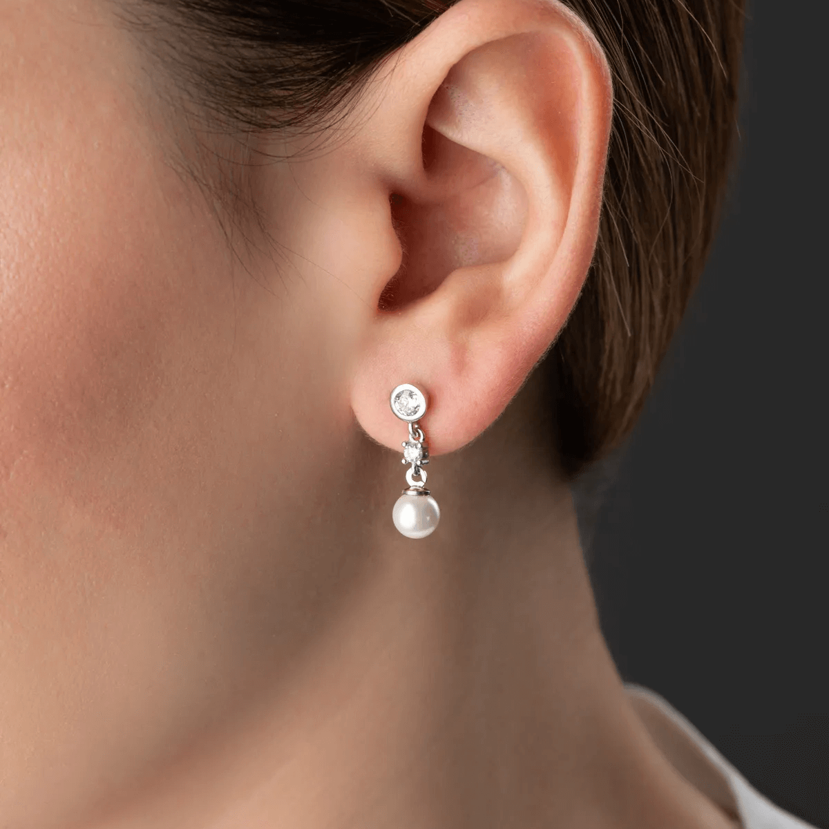 Pearl Crystal Drop Studs 925 Sterling Silver Earrings