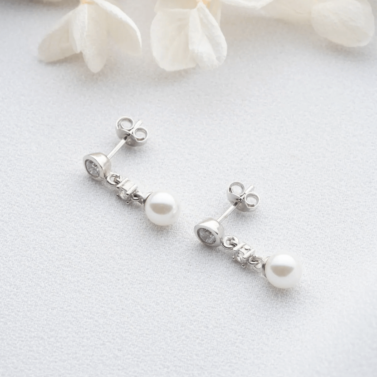 Pearl Crystal Drop Studs 925 Sterling Silver Earrings
