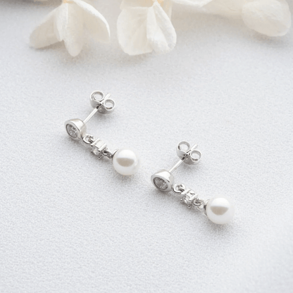 Pearl Crystal Drop Studs 925 Sterling Silver Earrings