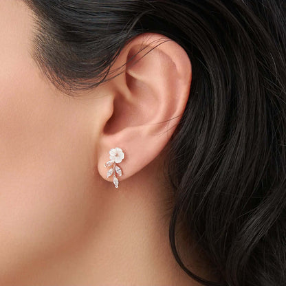 Pearl Flower Stud Earrings Sterling Silver in Rose Gold