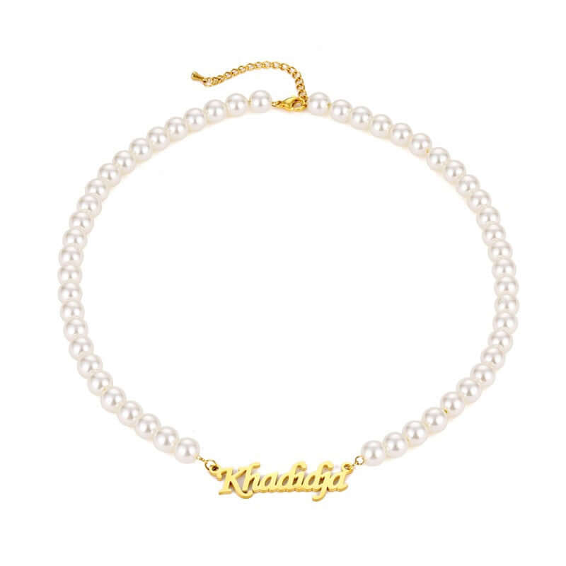 Custom Name Pearl Necklace Personalized Nameplate Choker