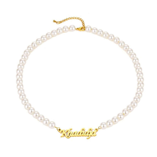 Custom Name Pearl Necklace Personalized Nameplate Choker
