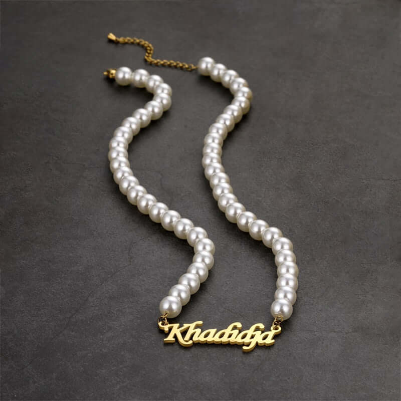 Custom Name Pearl Necklace Personalized Nameplate Choker