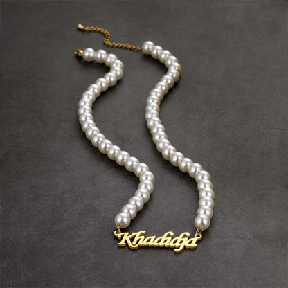 Custom Name Pearl Necklace Personalized Nameplate Choker