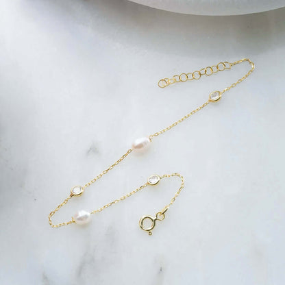 925 Silver Chain Bracelet with Natural Freshwater Pearls