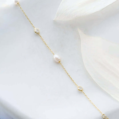 925 Silver Chain Bracelet with Natural Freshwater Pearls