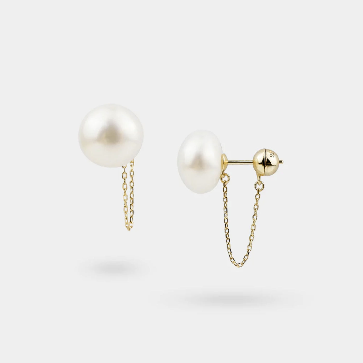 Pearl Studs Gold-Plated Chain Drop-Back Earrings
