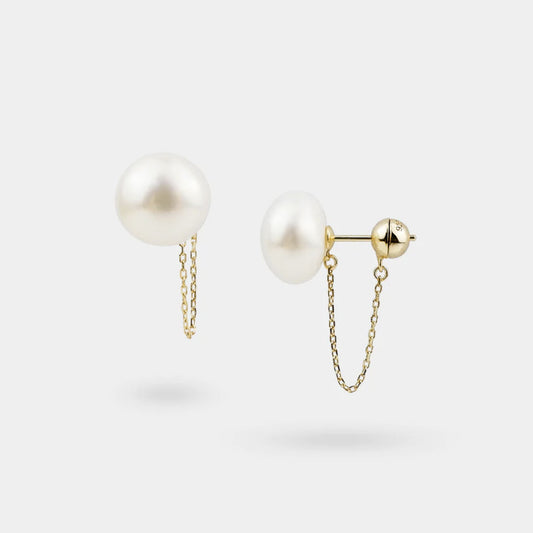 Pearl Studs Gold-Plated Chain Drop-Back Earrings