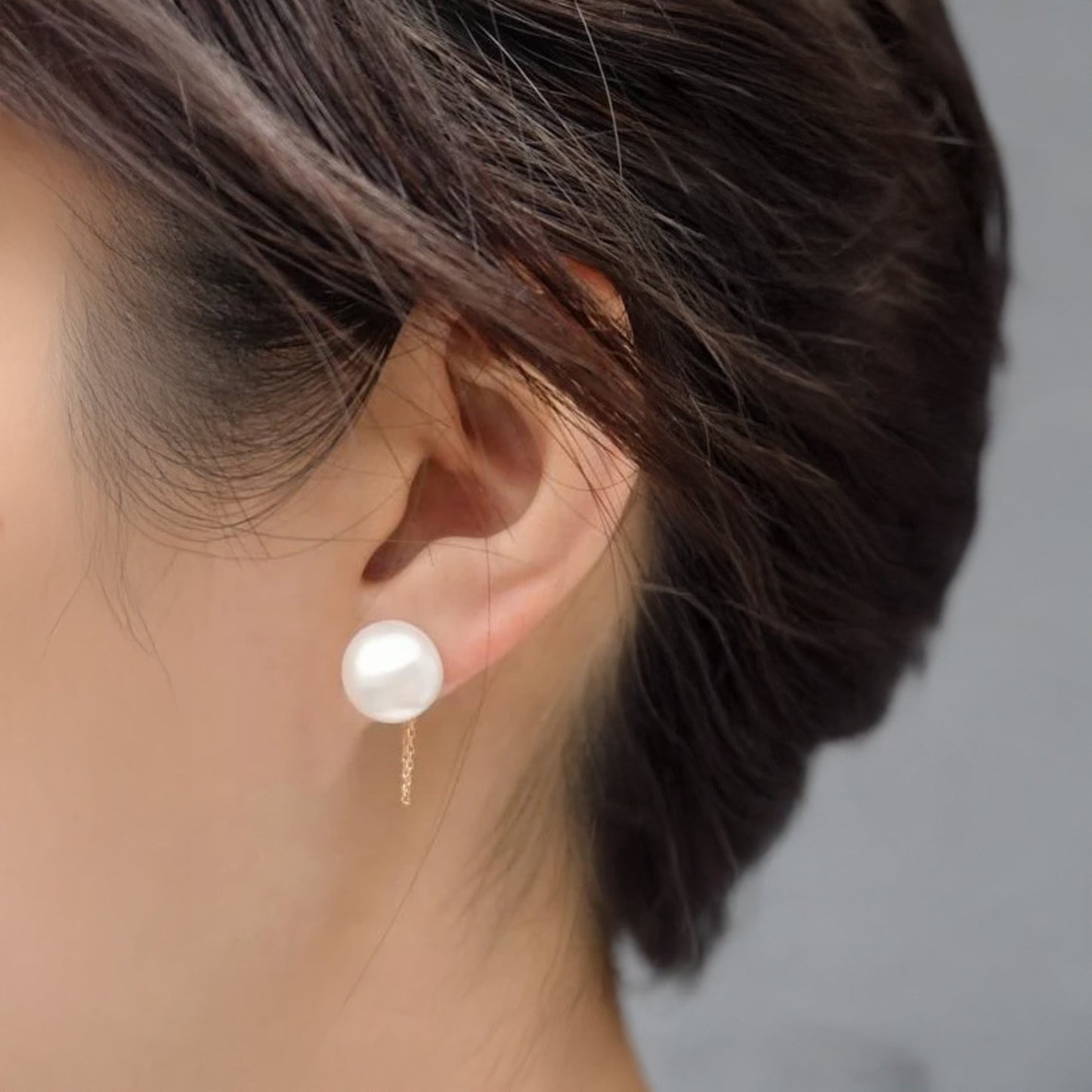 Pearl Studs Gold-Plated Chain Drop-Back Earrings