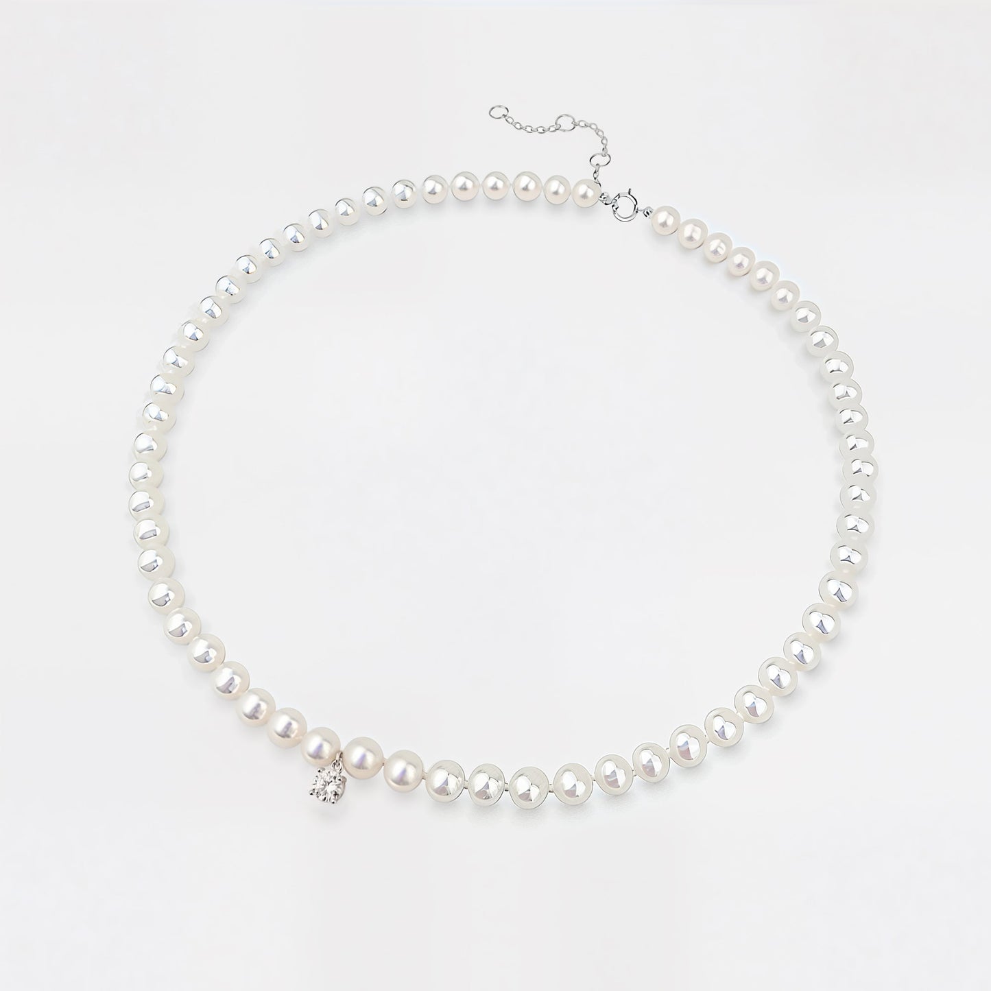 Pearl Necklace Choker with Solitaire CZ Diamond