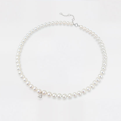 Pearl Necklace Choker with Solitaire CZ Diamond