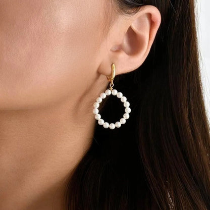 Pearl Teardrop Huggie Hoops Gold?Plated Silver Earrings