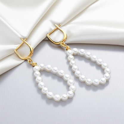 Pearl Teardrop Huggie Hoops Gold?Plated Silver Earrings