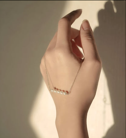 Five Pearl Bar Necklace Gold-Plated Silver Chain