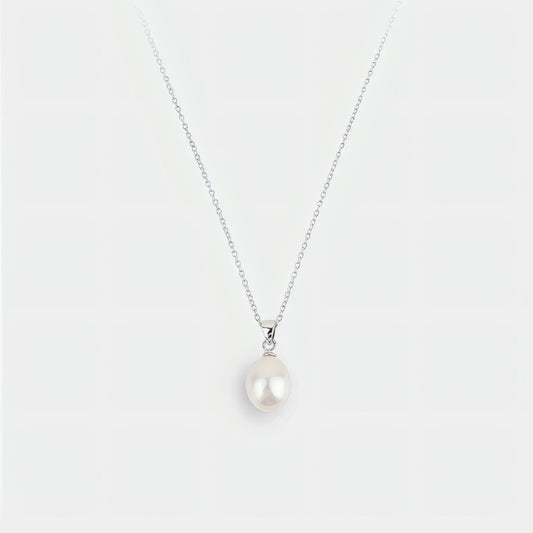 Oval Pearl Necklace with Silver Cable Chain