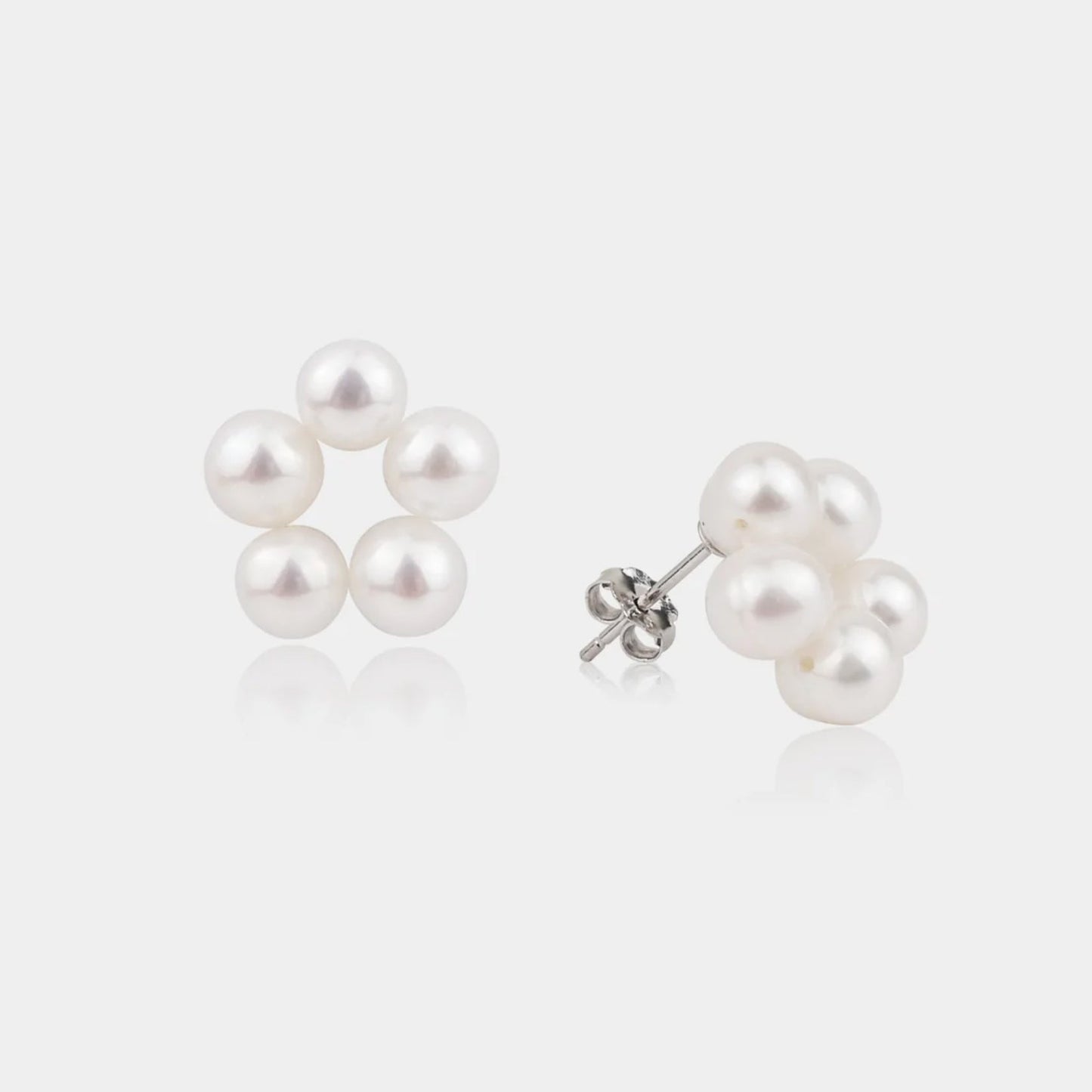 925 Silver White Pearl Cluster Style Stud Earrings