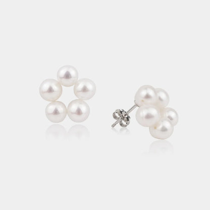 925 Silver White Pearl Cluster Style Stud Earrings