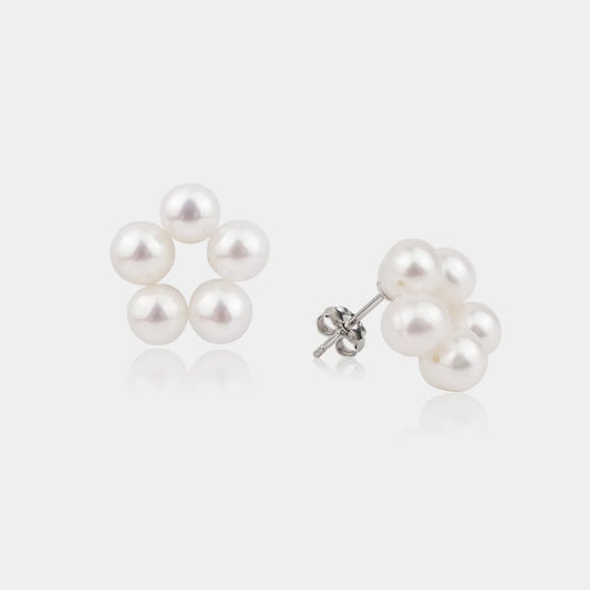 925 Silver White Pearl Cluster Style Stud Earrings