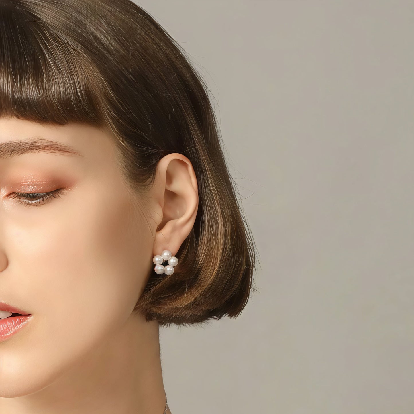 925 Silver White Pearl Cluster Style Stud Earrings