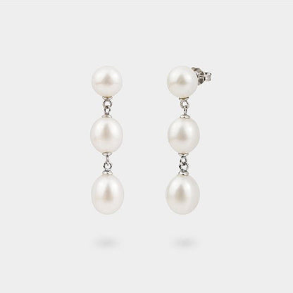 Dangling Trio Pearl Earrings in 925 Silver