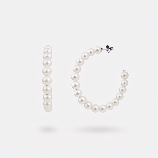 Natural Pearl Open Hoop Earrings with Silver Posts