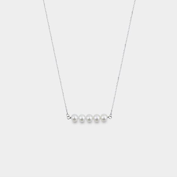 Five Pearl Bar Necklace Gold-Plated Silver Chain