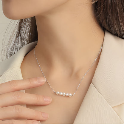 Five Pearl Bar Necklace Gold-Plated Silver Chain