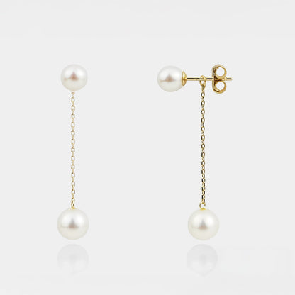 Dangling Pearl Earrings on Gold-Plated Chain