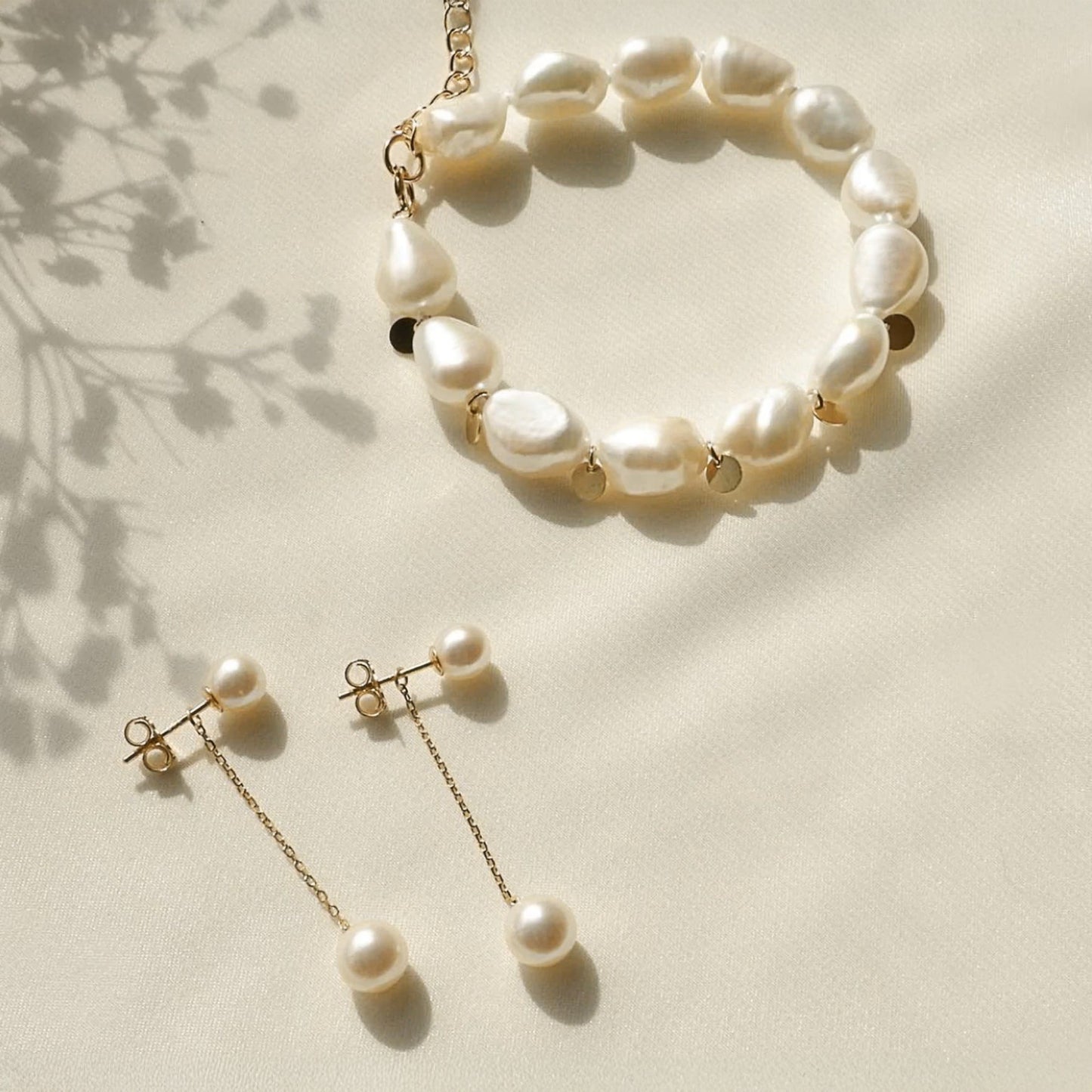 Dangling Pearl Earrings on Gold-Plated Chain