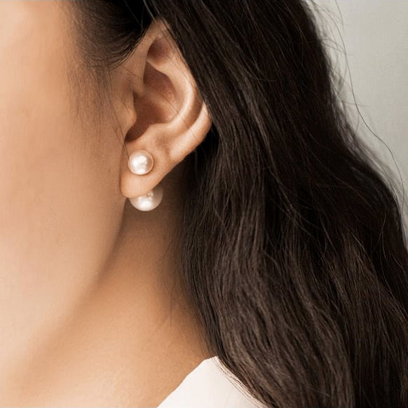 Double Sided Pearl Earrings Front Back Studs