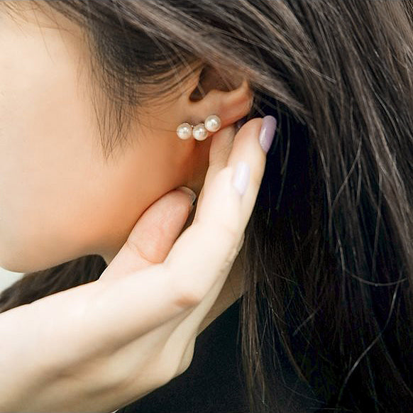 Natural Pearl Earrings Sterling Silver Cluster Studs