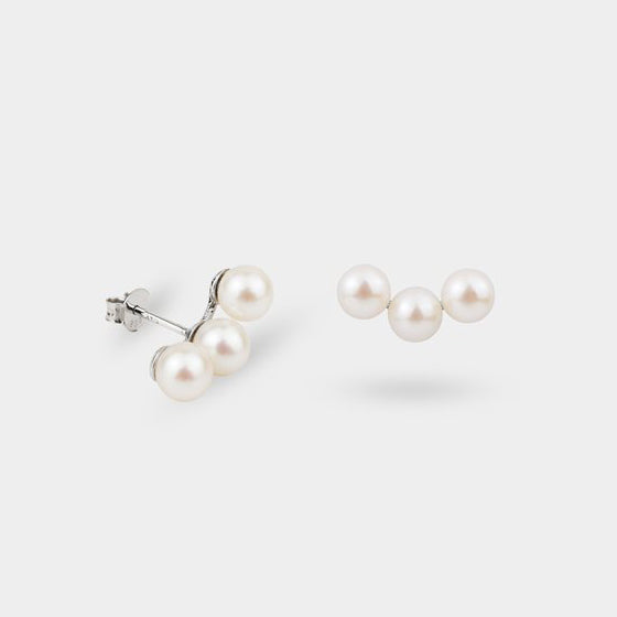 Natural Pearl Earrings Sterling Silver Cluster Studs