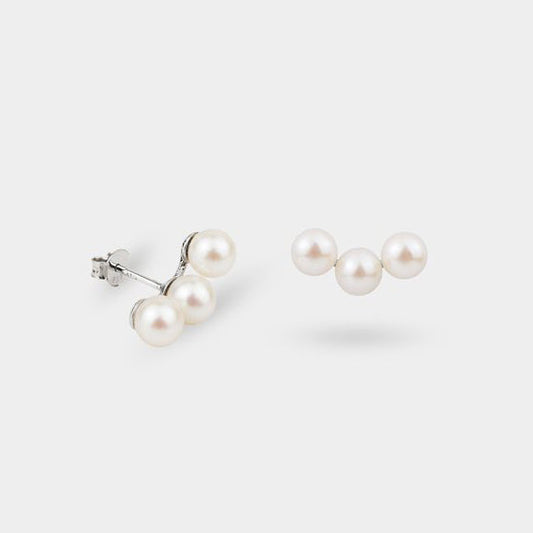 Natural Pearl Earrings Sterling Silver Cluster Studs