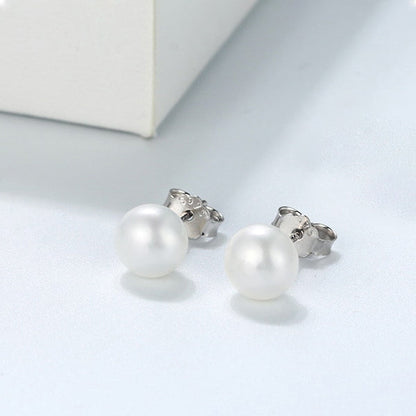 Classic Pearl Studs 925 Sterling Silver 6mm/8mm Ball Earrings